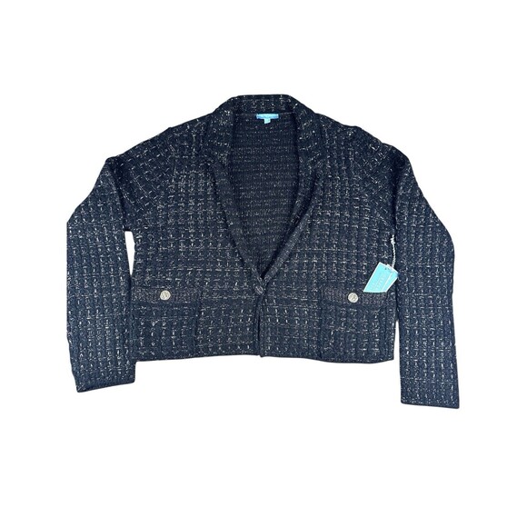 NWT Draper James Metallic Yarn Cardigan With Blazer Details XL Black Gold Chic - Picture 1 of 9